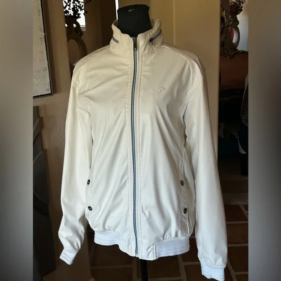 Pull & Bear Faux Leather Bomber Jacket Size 8-10 Off White w/Zipper Rain hood - Picture 11 of 13